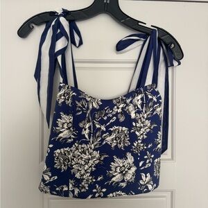 Alice + Olivia Navy and White Floral Tank Top